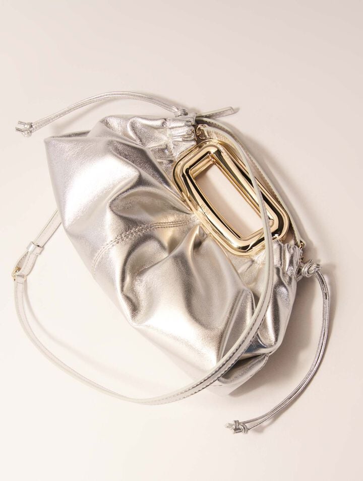 Metal handle metal leather clutch
