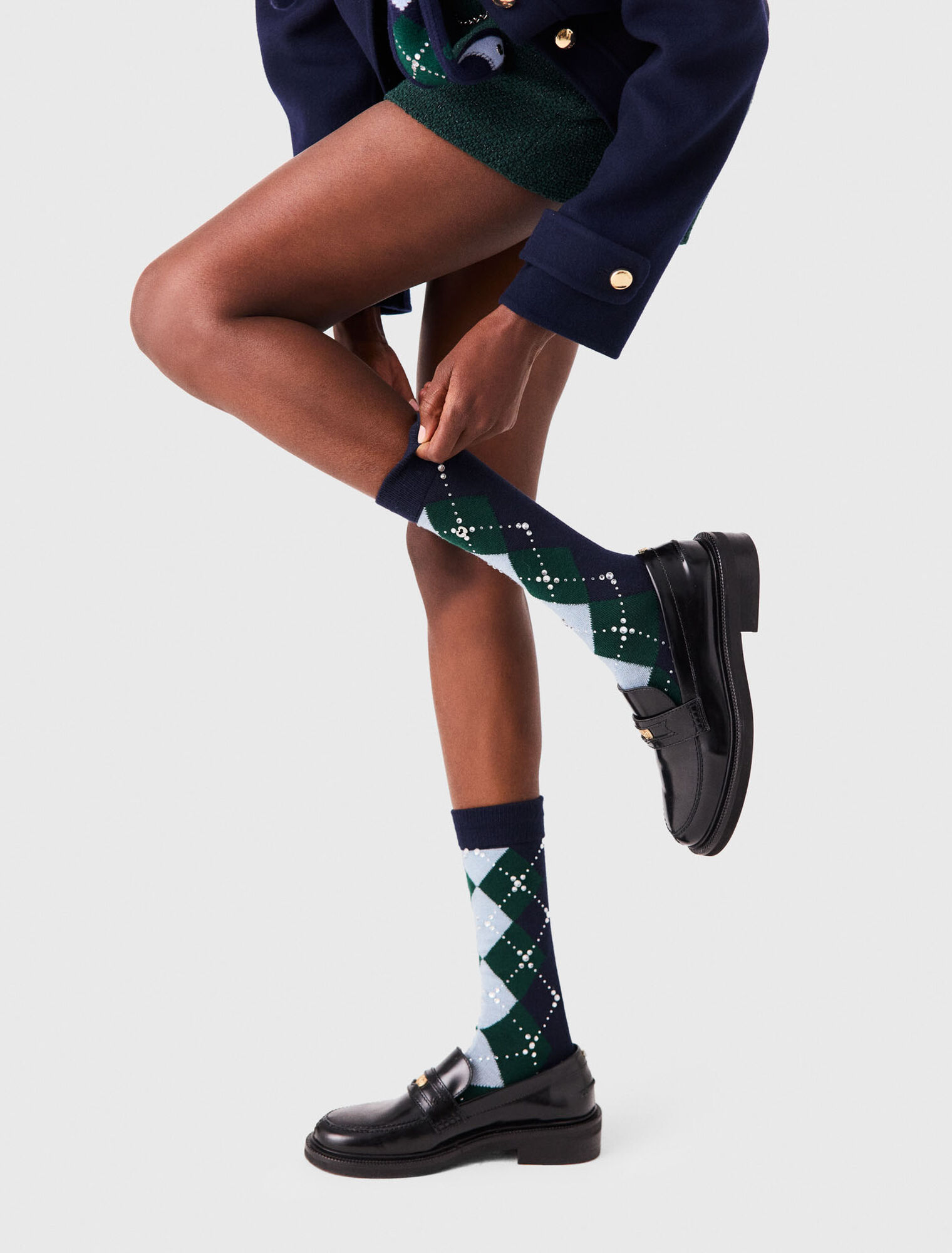 Wool argyle knee-high socks