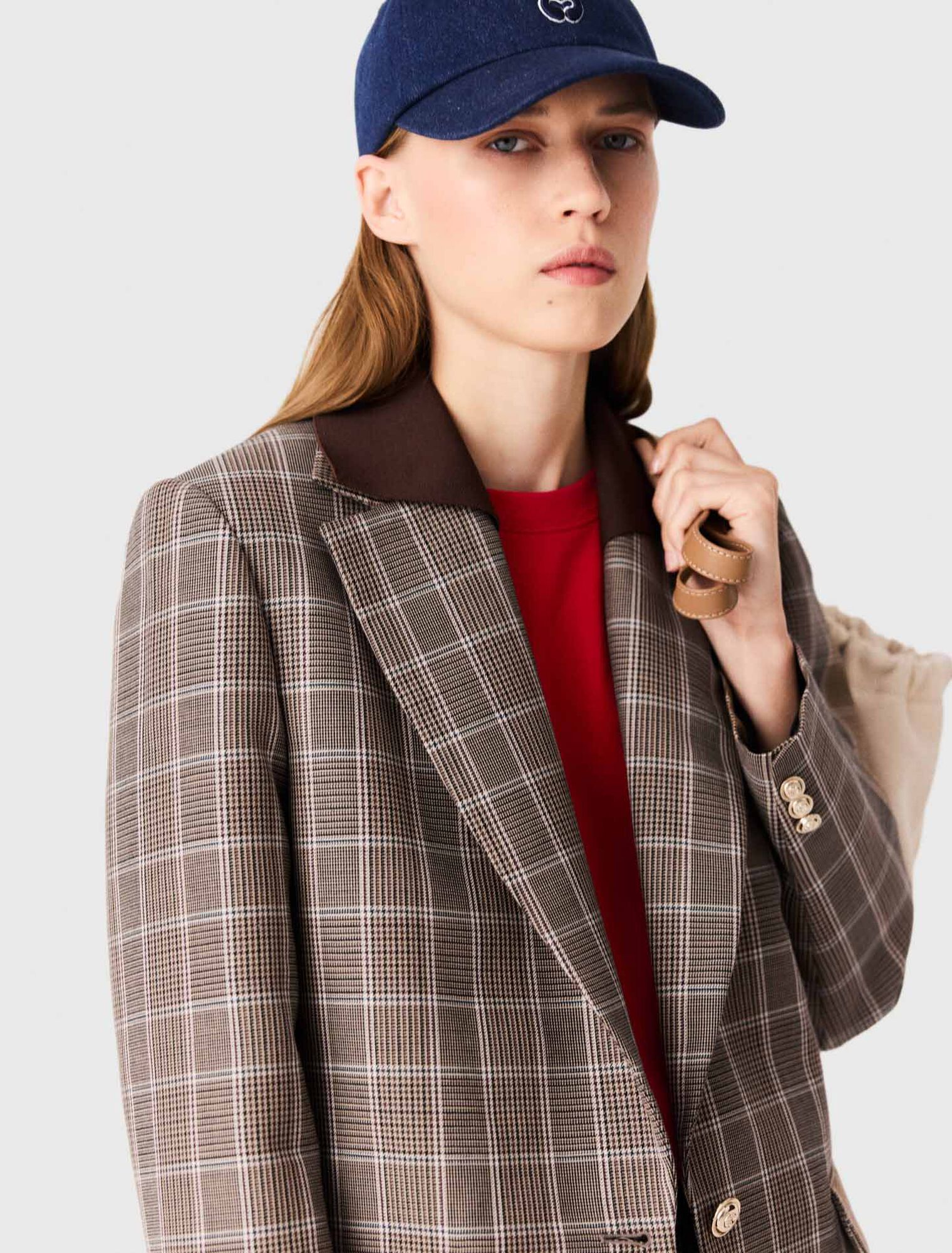 Check jacket with removable collar
