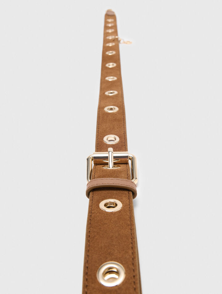 Suede shoulder strap with eyelets