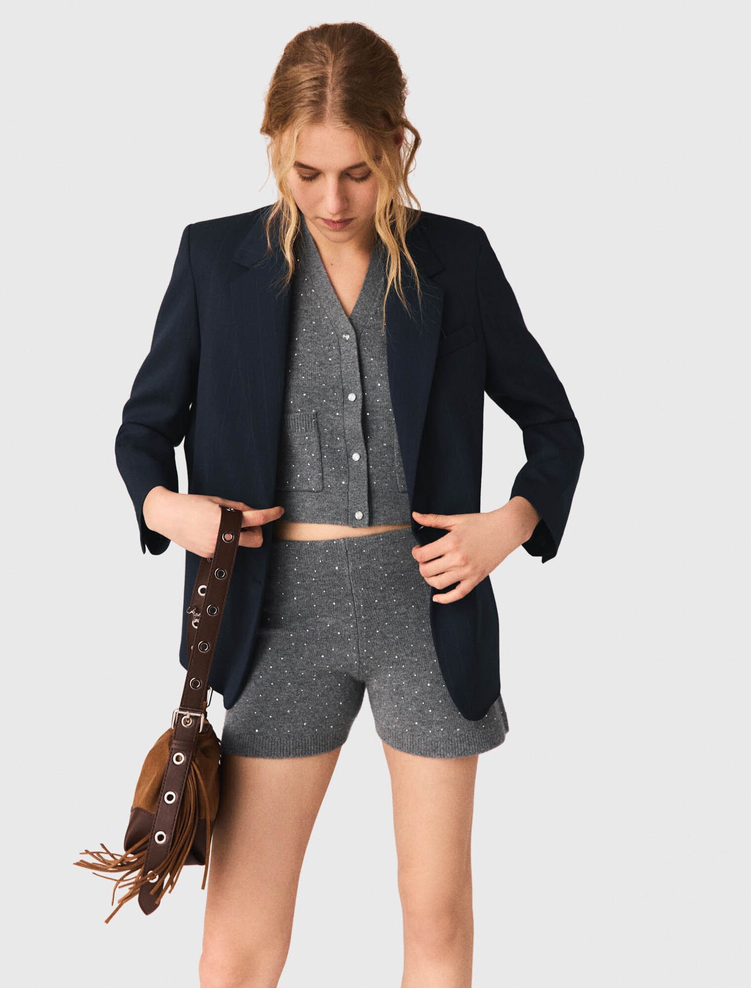 Knit shorts with rhinestones