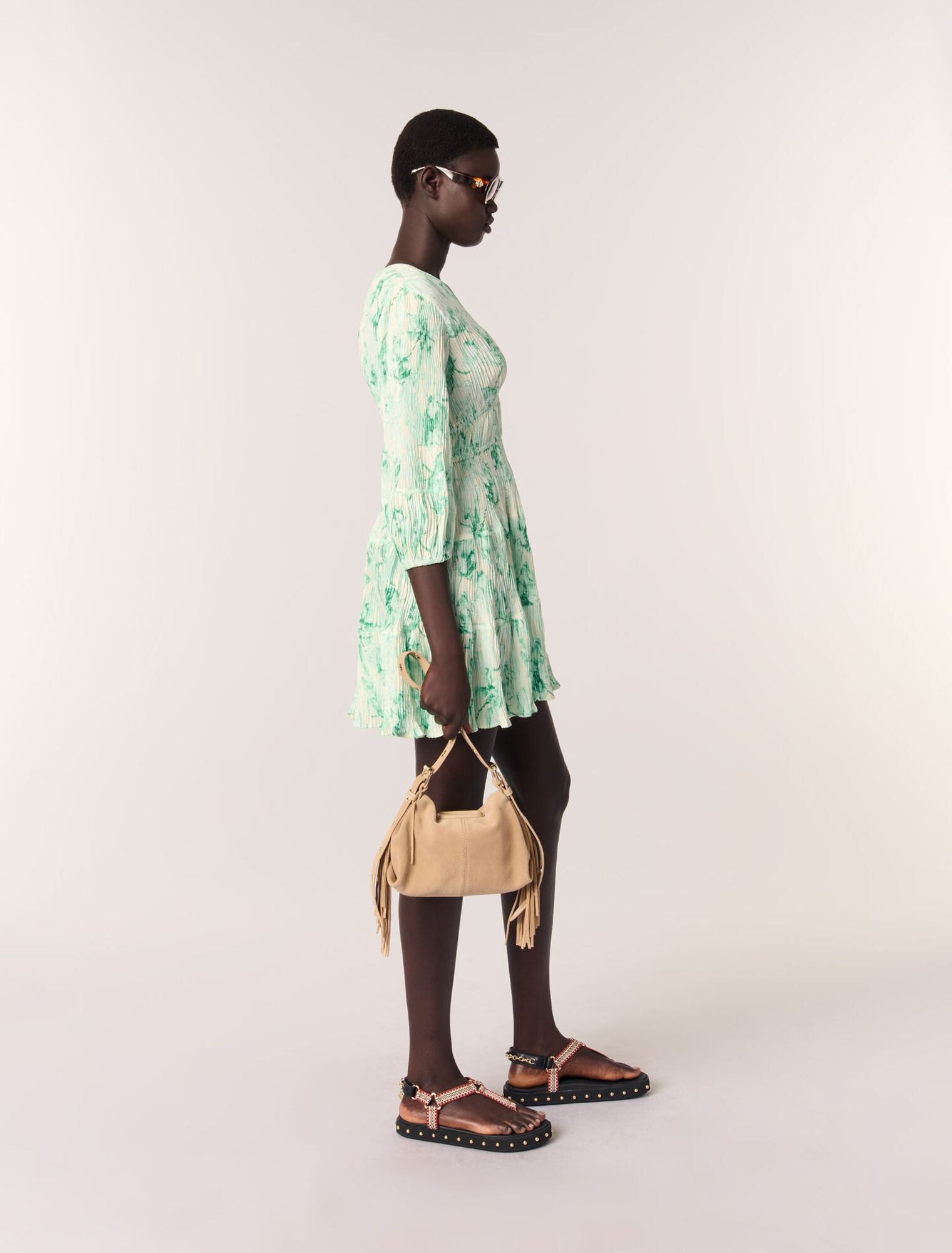 Patterned pleated short dress