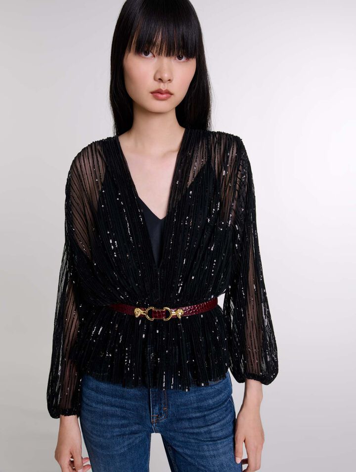 Belted sequin shirt