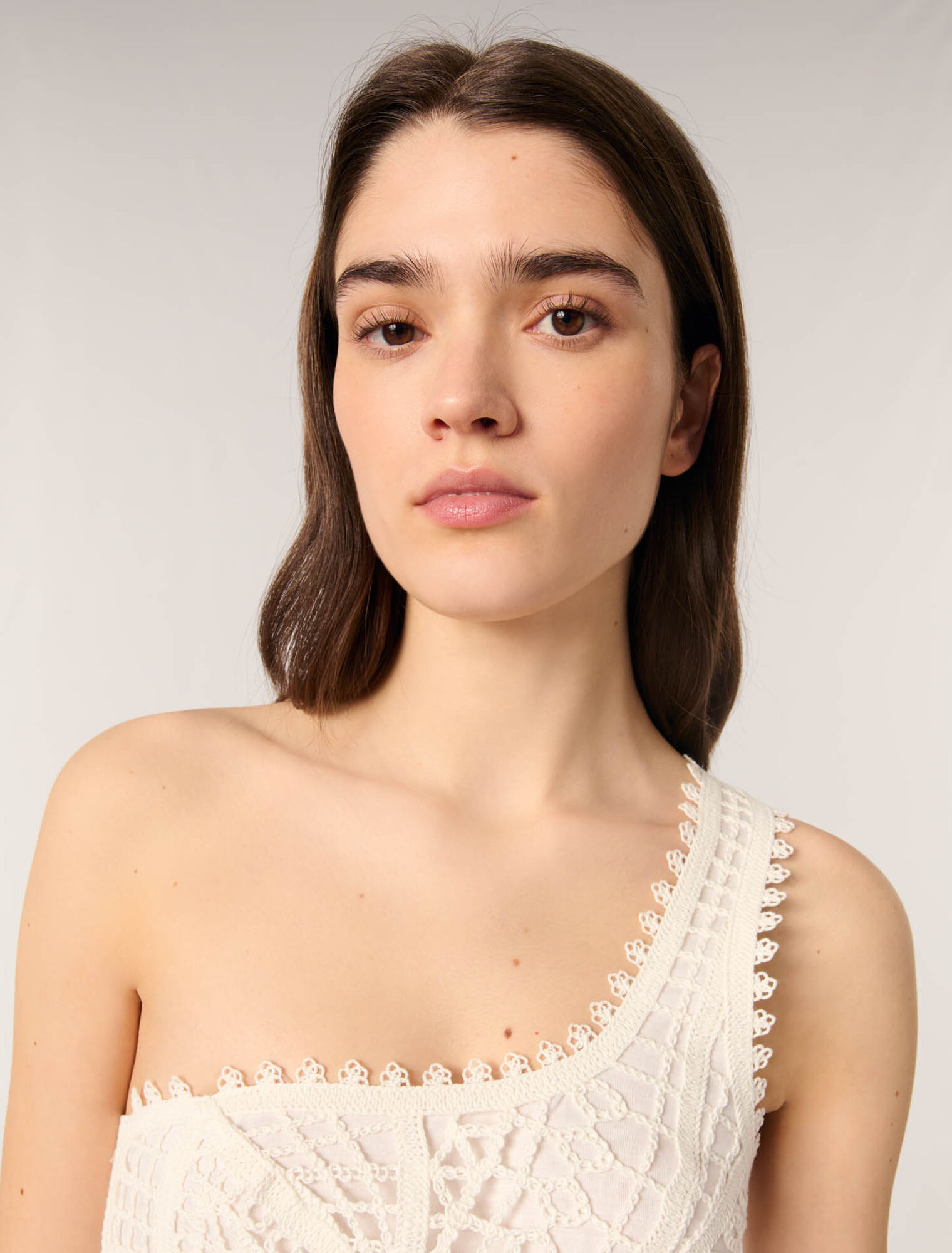 Asymmetrical crochet maxi dress