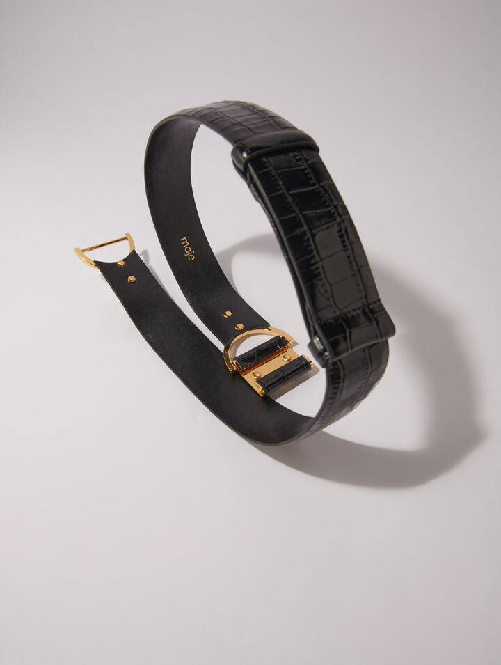 Wide smooth leather belt