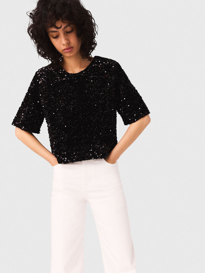Sequinned velvet top