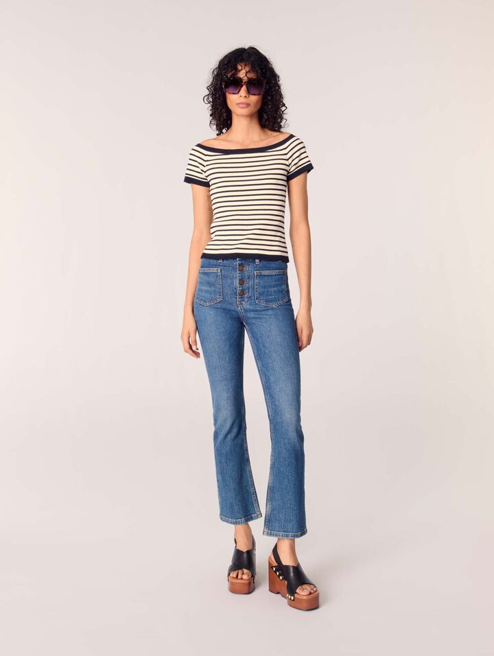 Rib knit top with boat neck