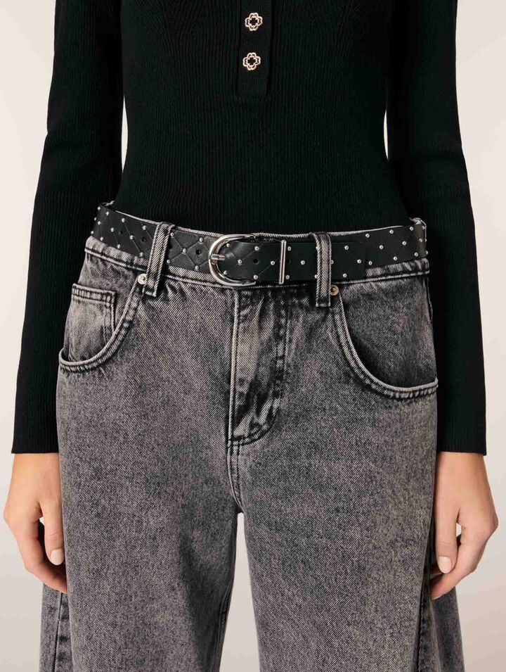 Quilted leather belt
