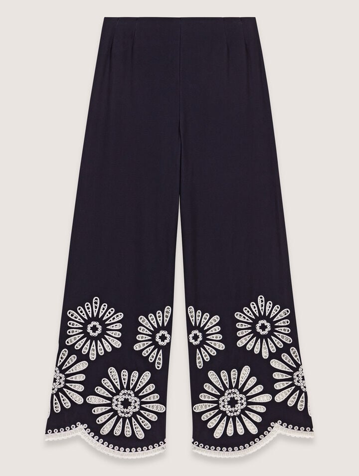 Maje Trousers With Crochet Detail In Navy