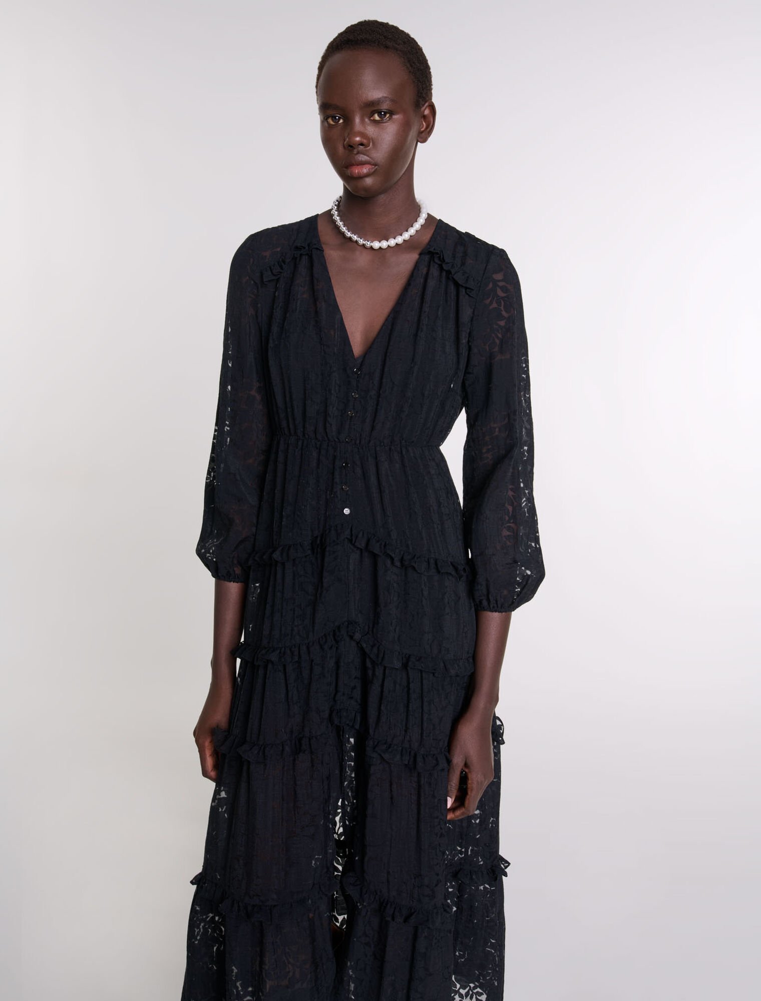Ruffled patterned maxi dress