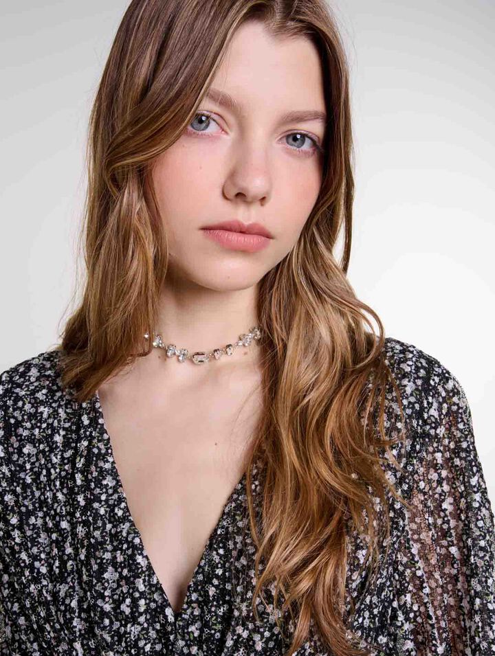 Silver rhinestone choker necklace