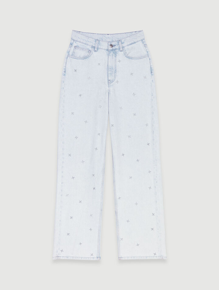 Loose-fitting jeans with rhinestones