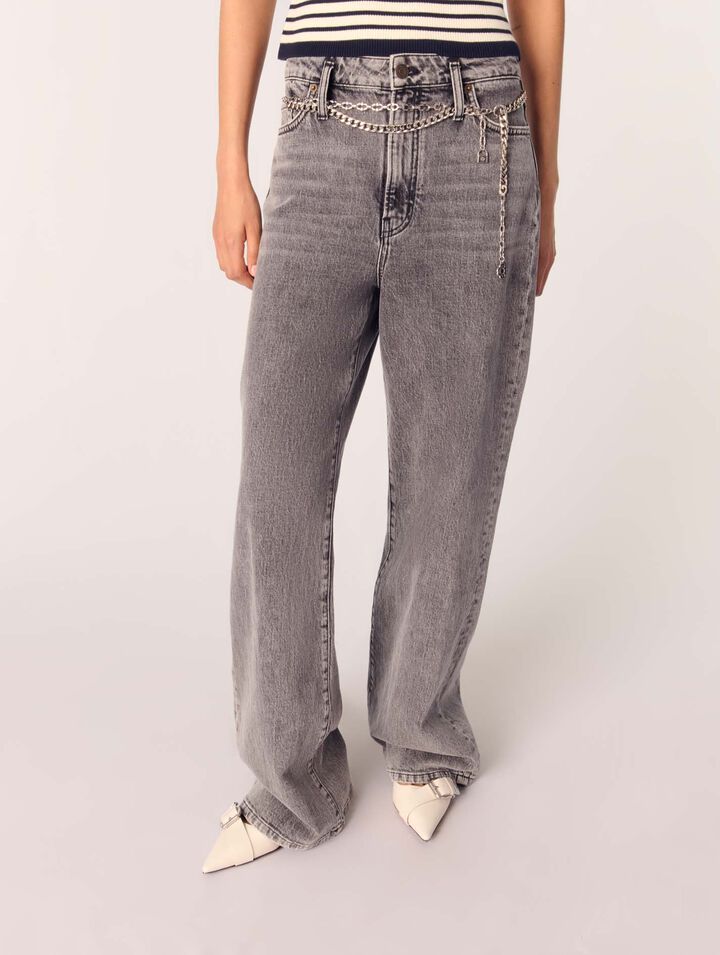 Wide-leg jeans with chain-link belt