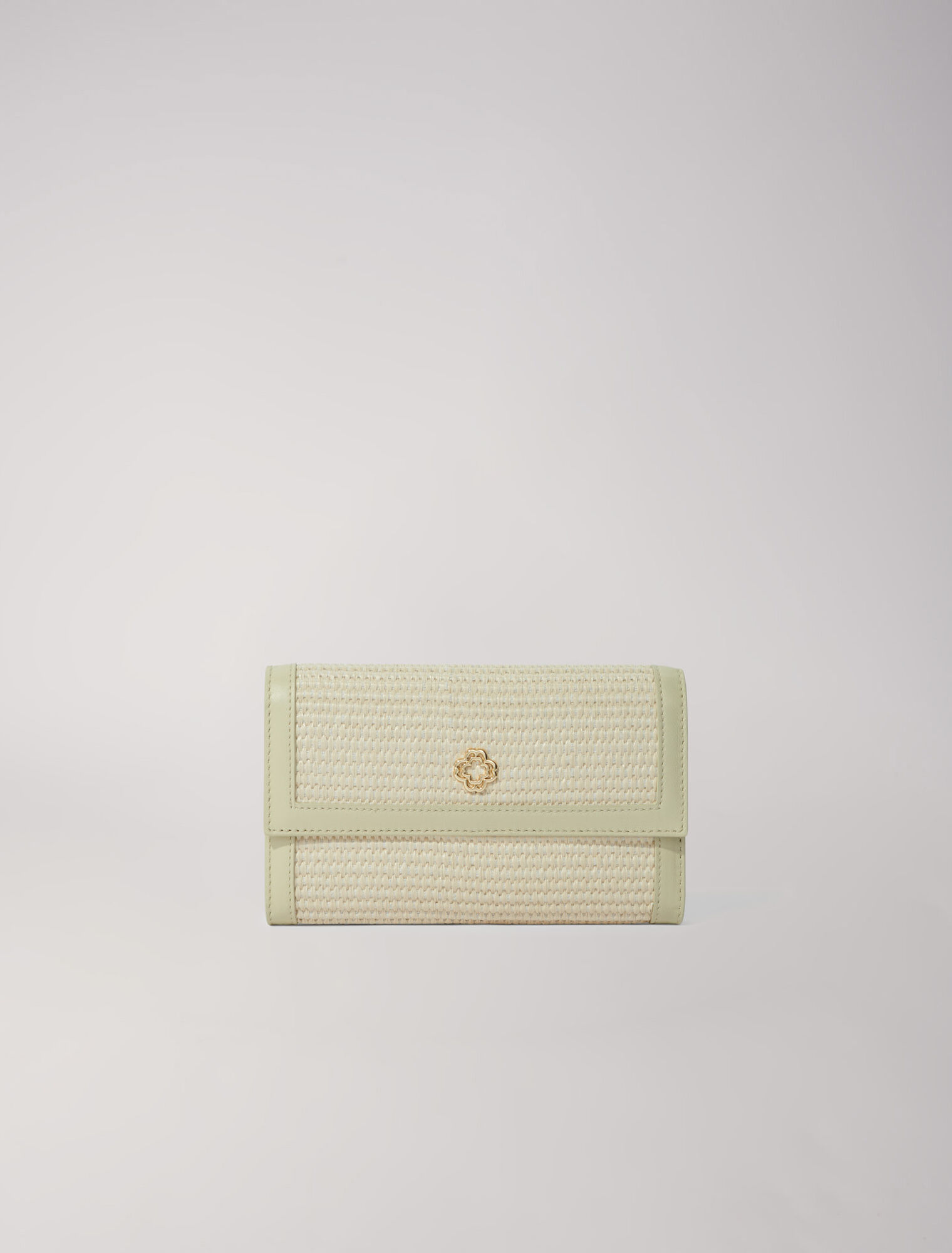 Raffia-effect clutch bag with chain