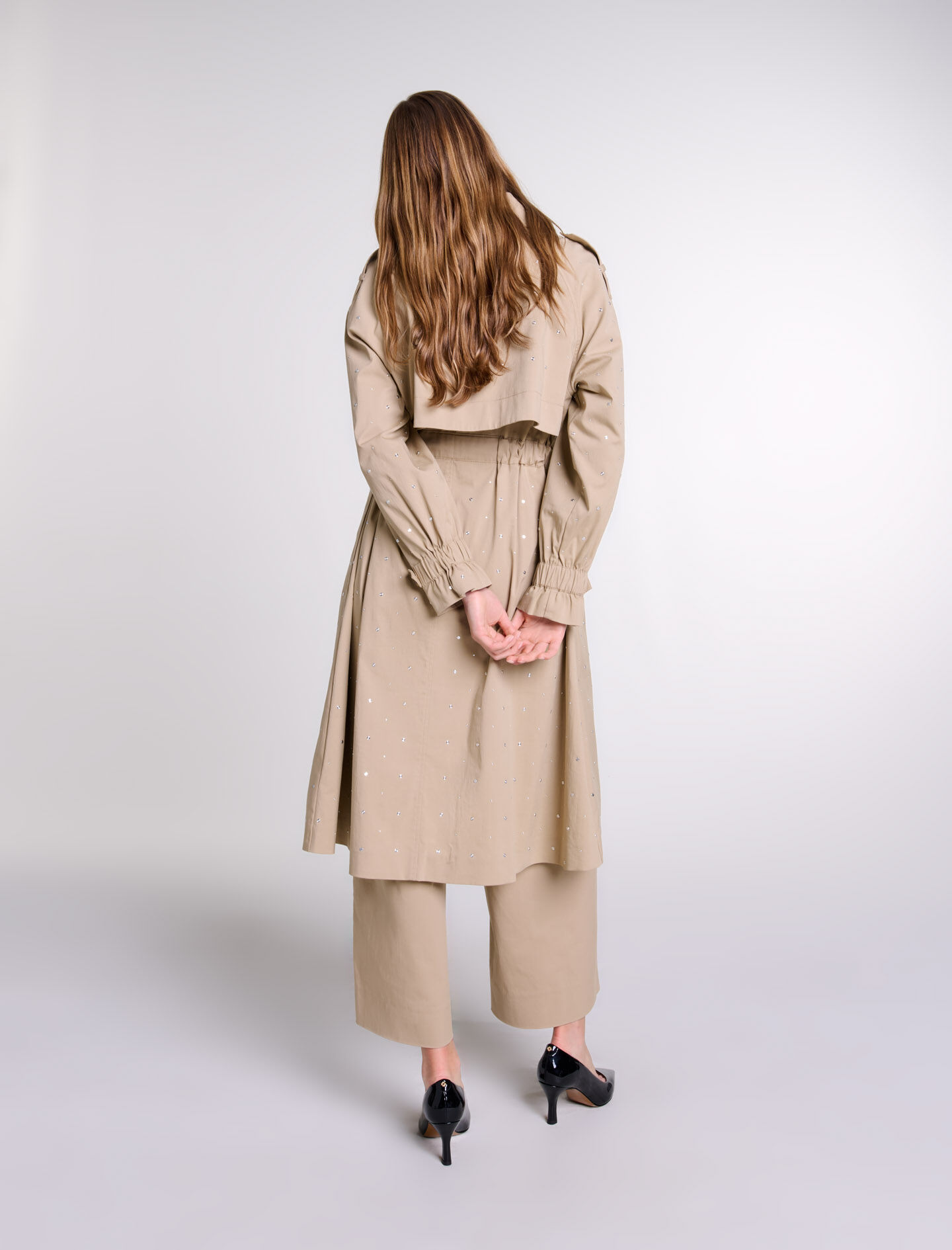 Studded elastic waist trench coat - Long coats | Maje