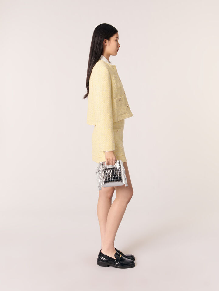 Mini embossed-leather M bag with chain