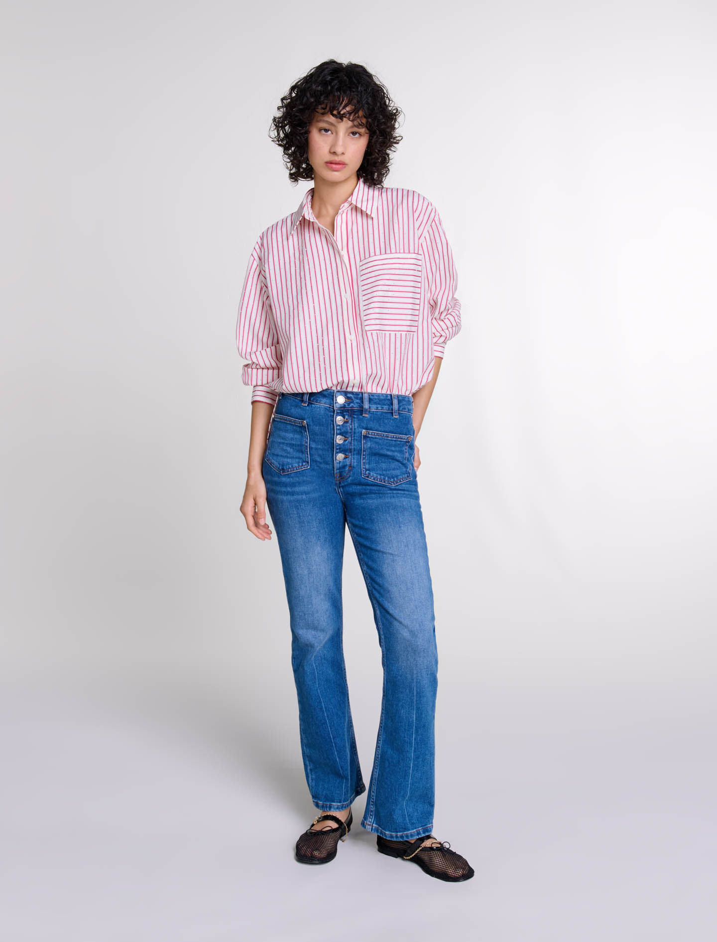 Striped rhinestone shirt - Offline_Tops-Shirts | Maje