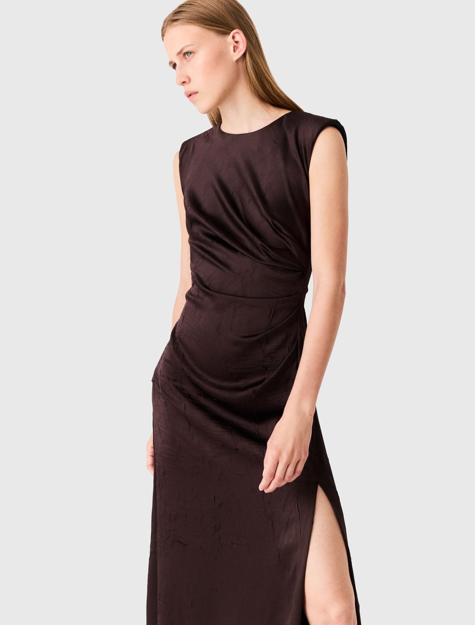 Satin-effect draped maxi dress