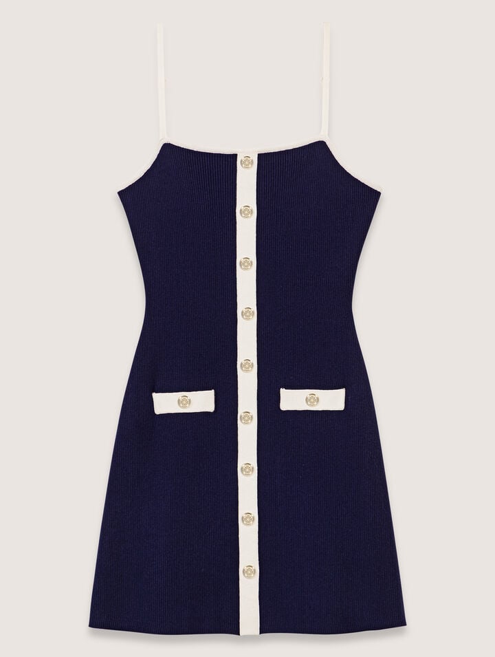Maje Rollsy Ribbed Mini Dress In Navy