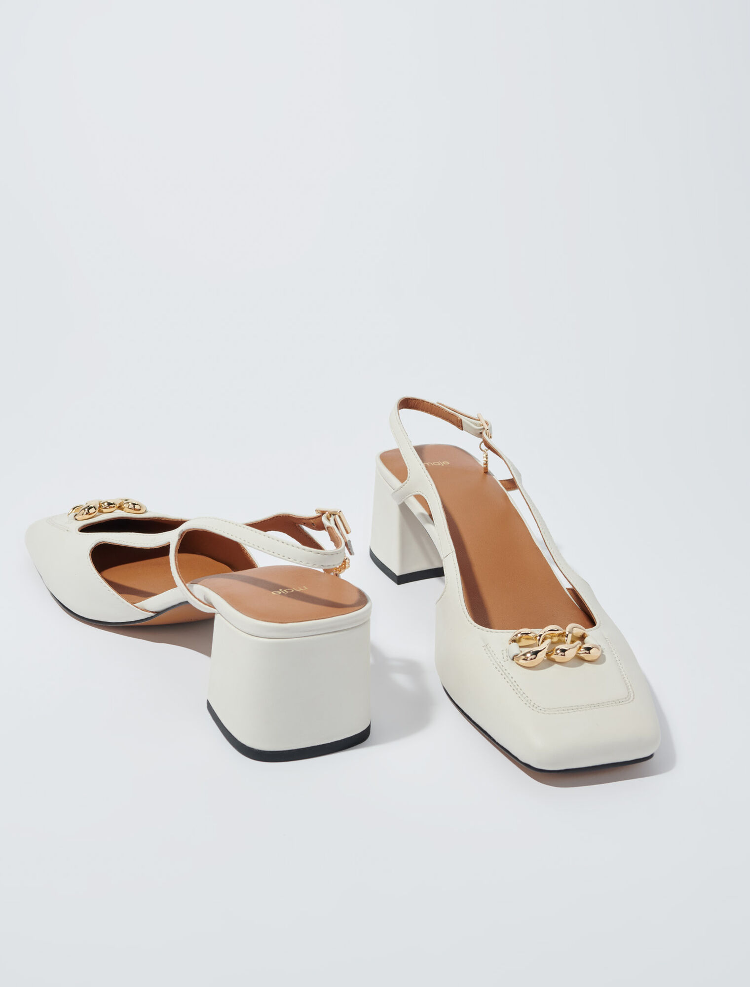 Square-toe leather pumps