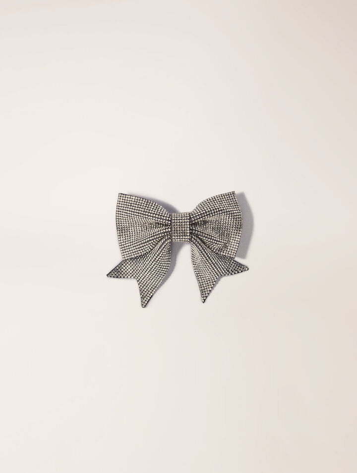 Maje Womens Crystal-embellished Bow Hair Clip In Noir / Gris