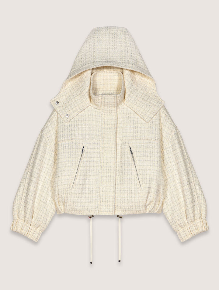 Maje Tweed Down Jacket In Ecru