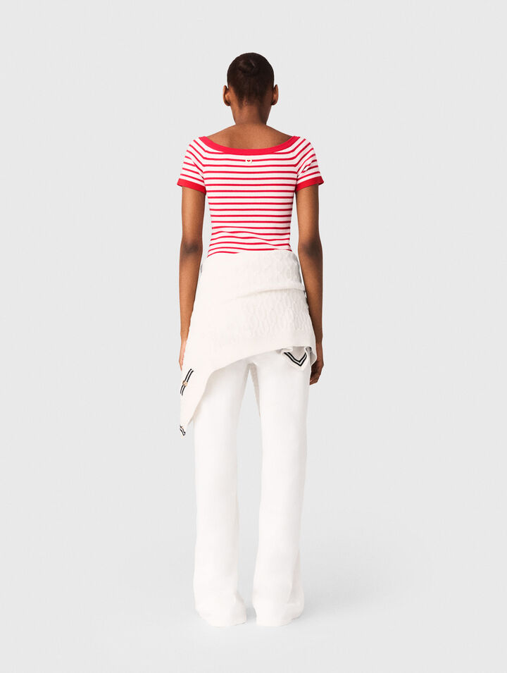 Striped knit top with boat neck