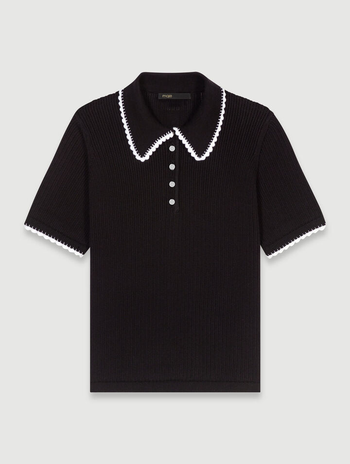 Pointelle knit polo shirt