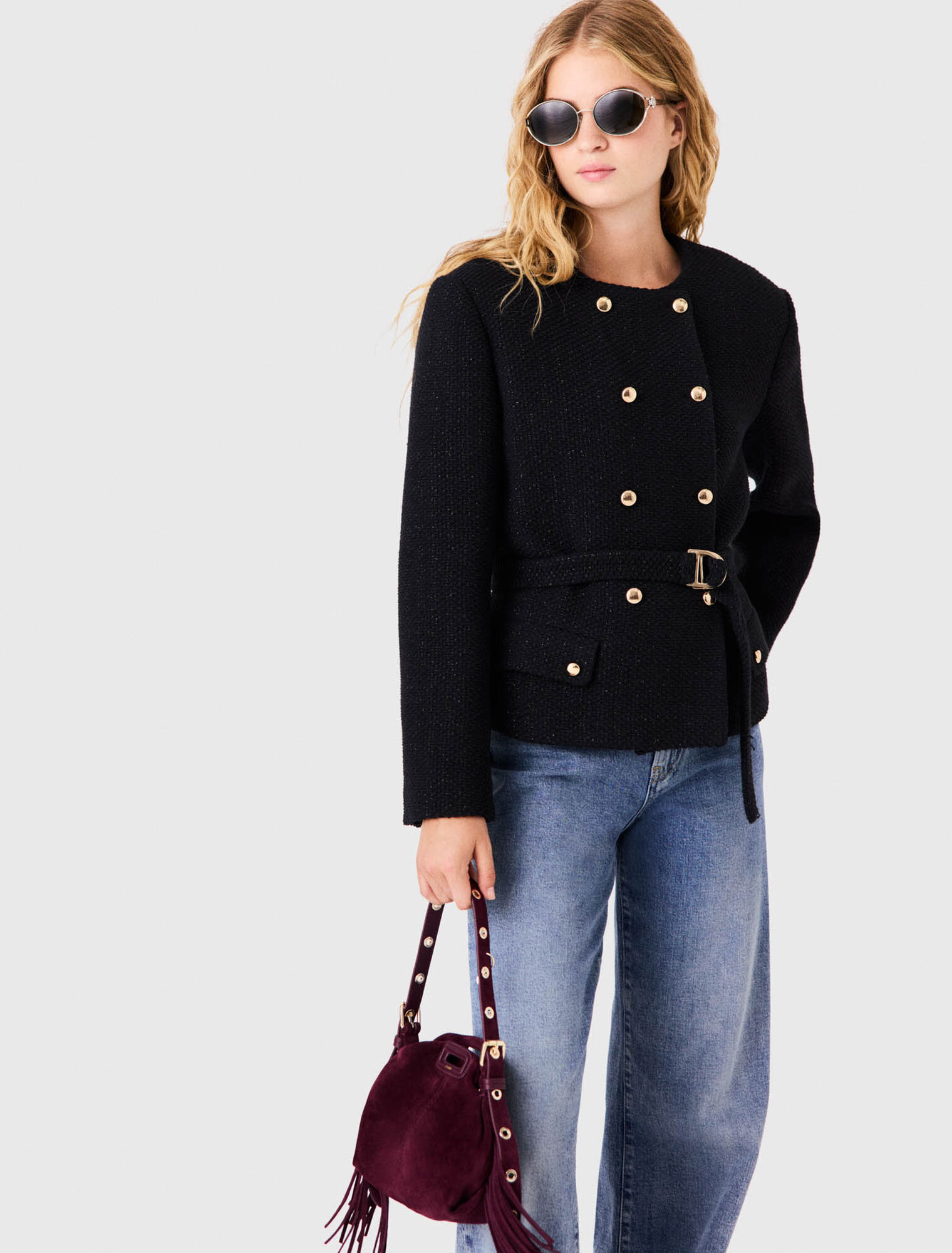 Mid-length double-breasted jacket