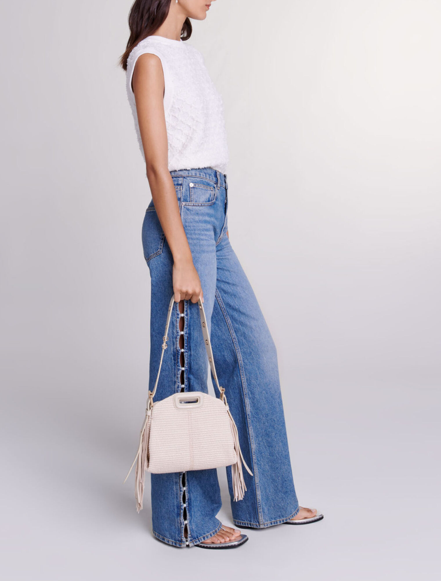 Beaded cutaway jeans
