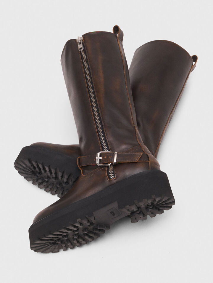 Leather biker boots