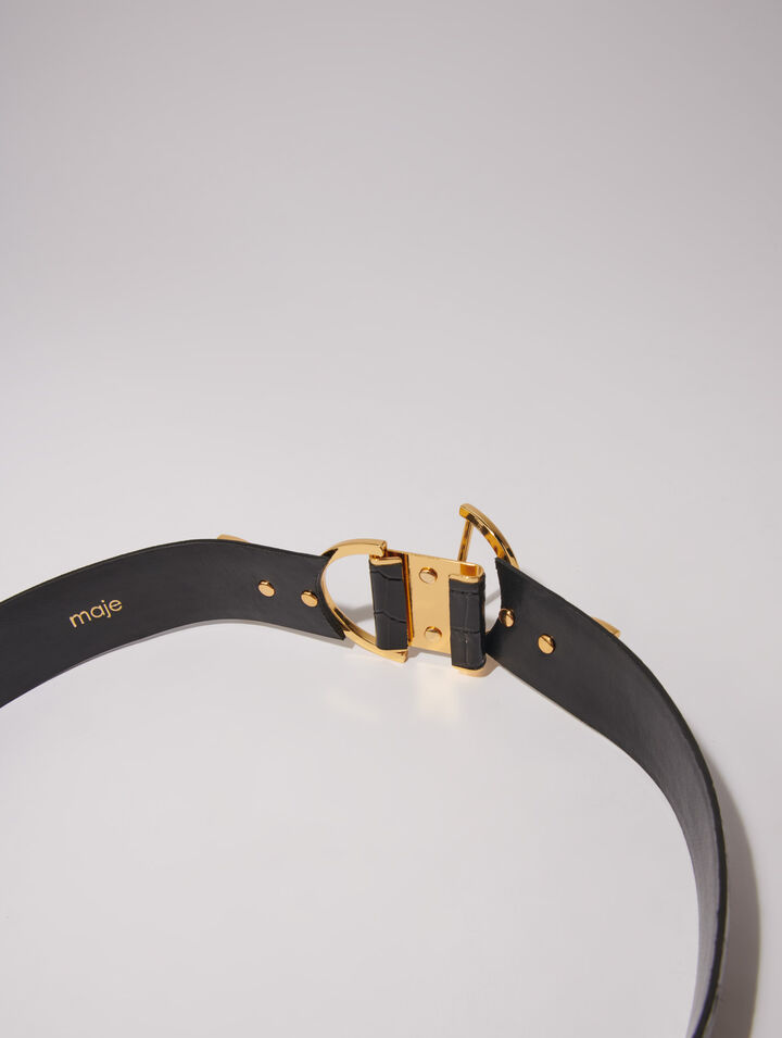 Wide smooth leather belt