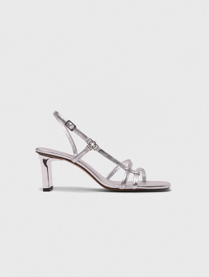 Metallic strappy heeled sandals