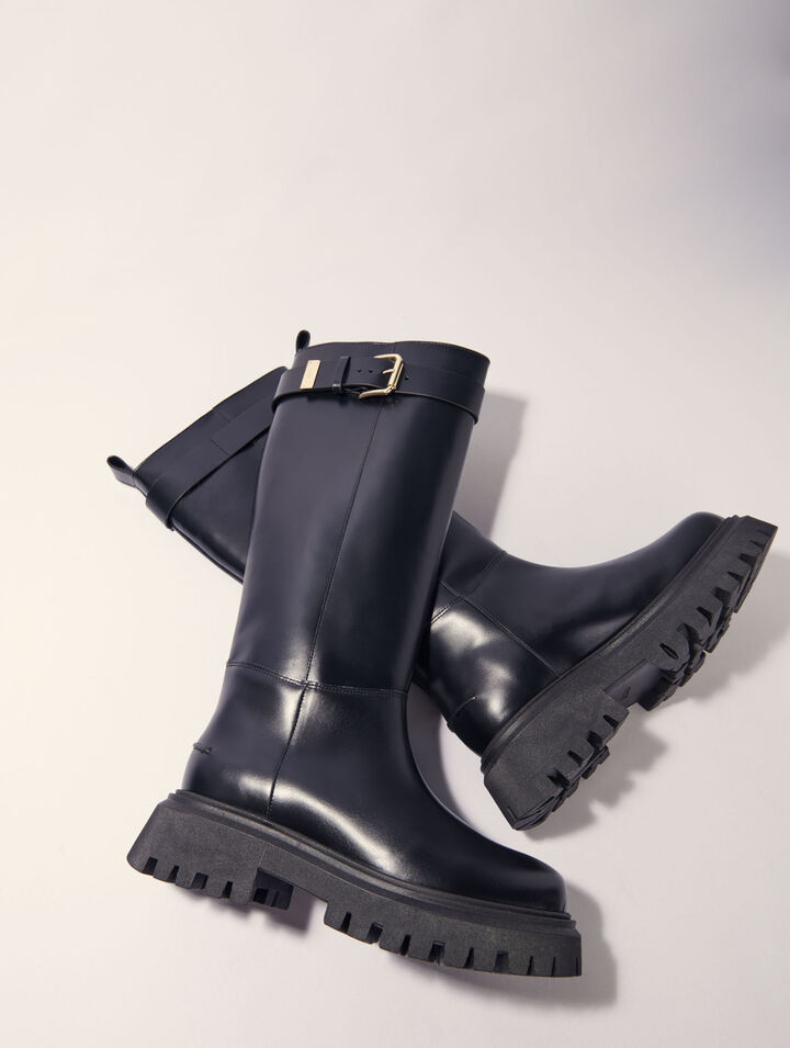 Buckled leather boots