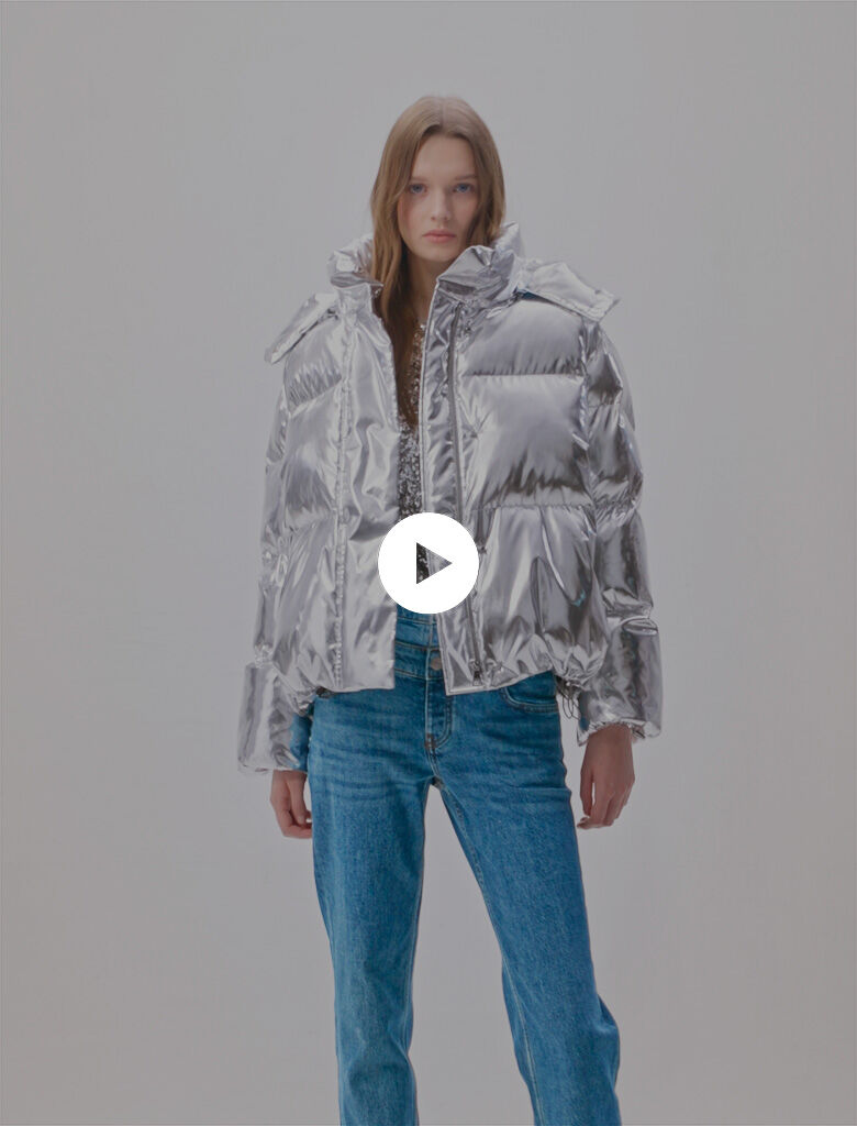 Silver hooded jacket Down Jackets Maje