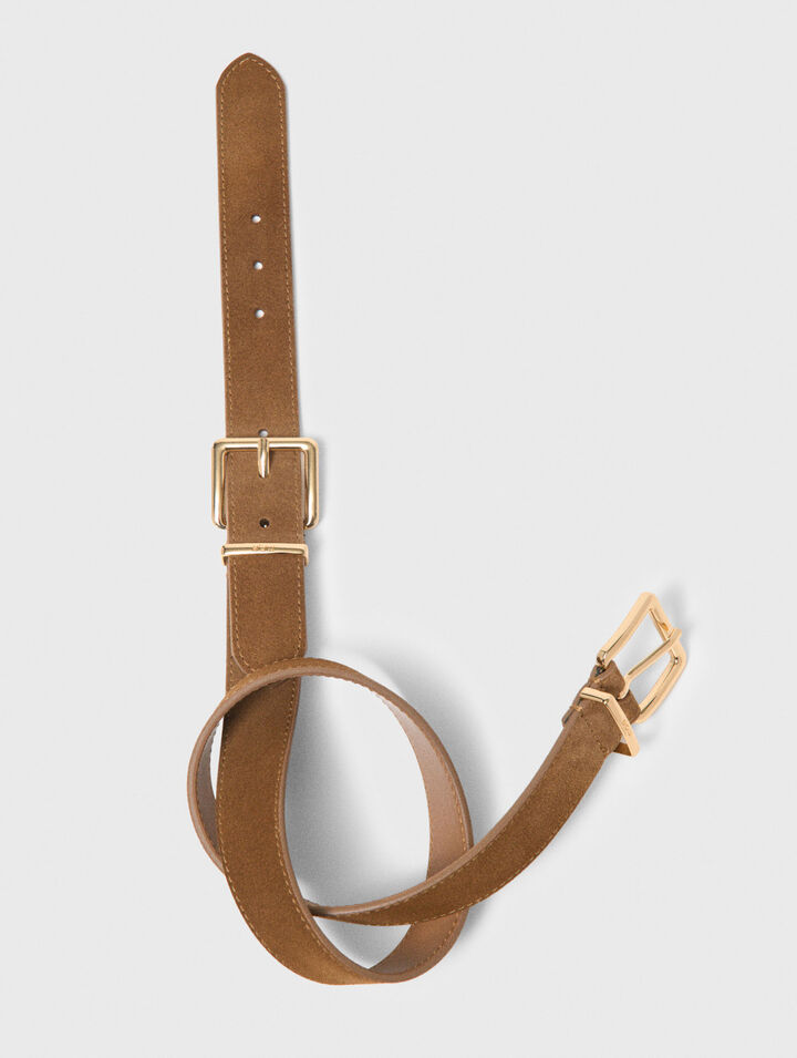 Double buckle suede belt