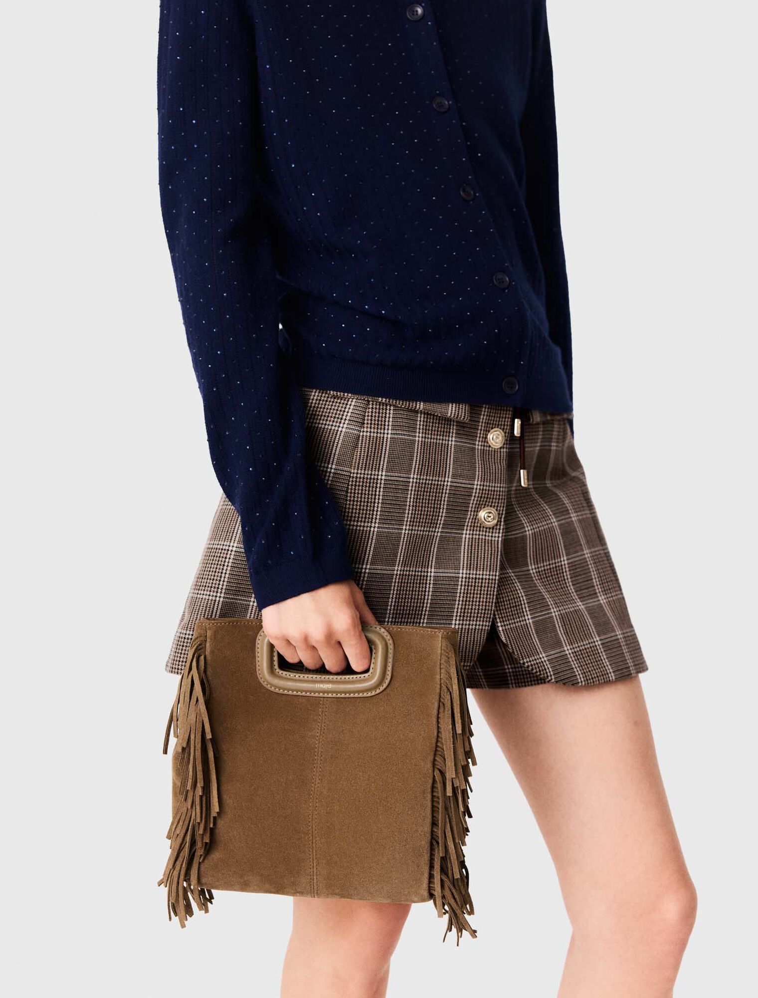 Fringed M bag in suede
