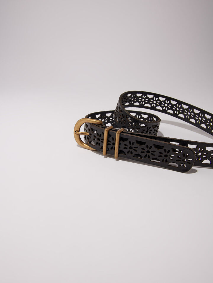 Leather belt with flower detail