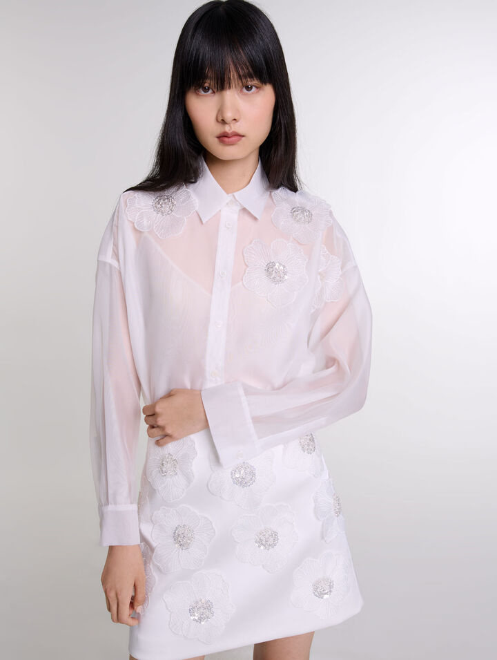 Beaded satin floral skirt
