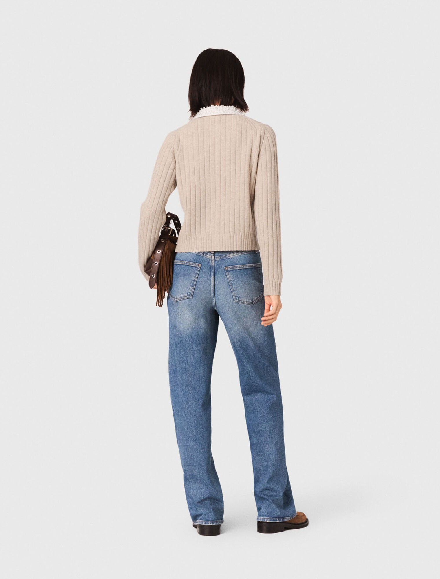 Cardigan with removable bead collar