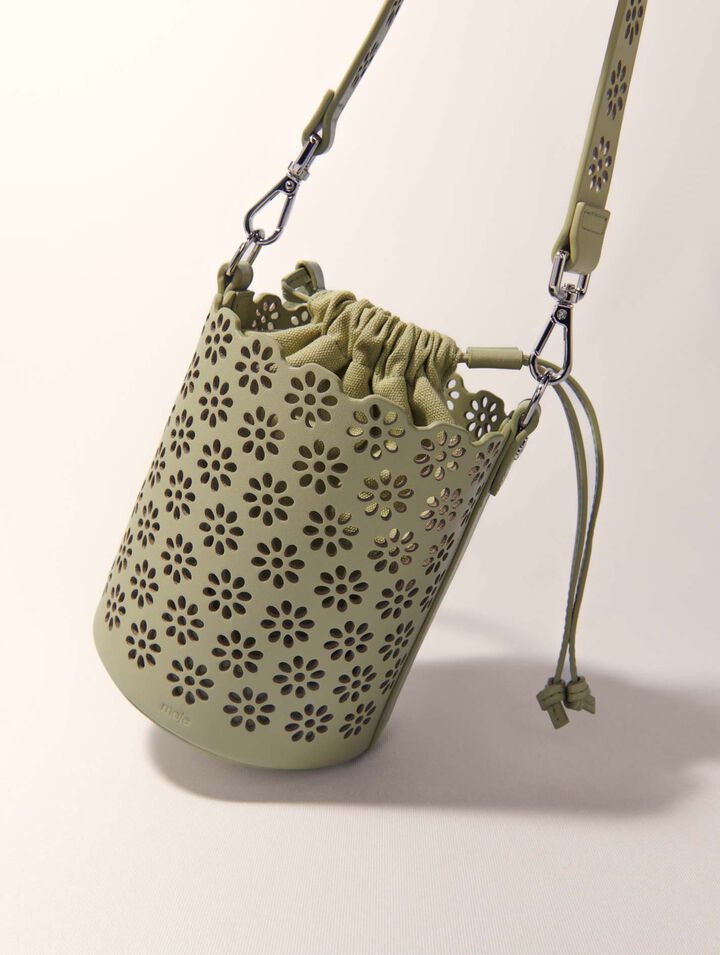 Perforated leather bucket bag