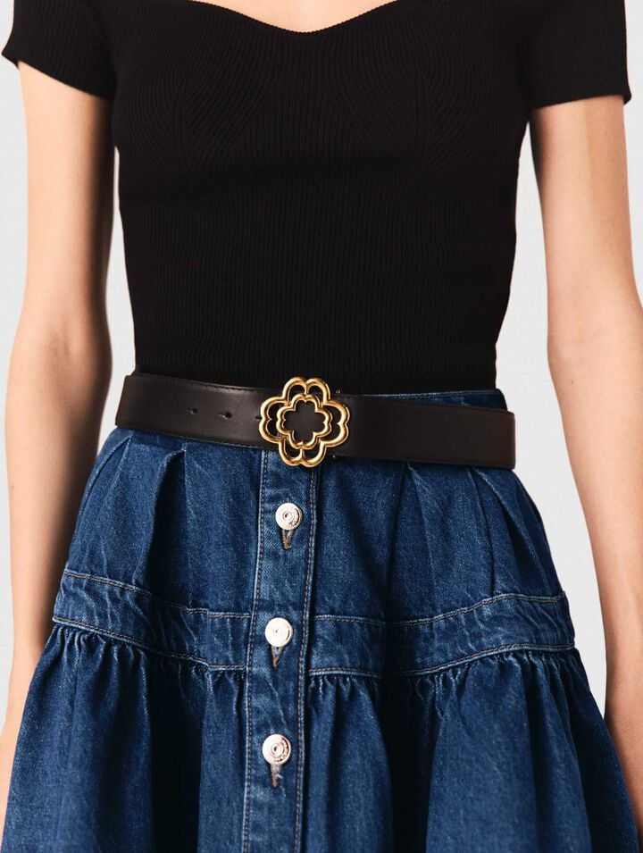 Leather belt with Clover logo