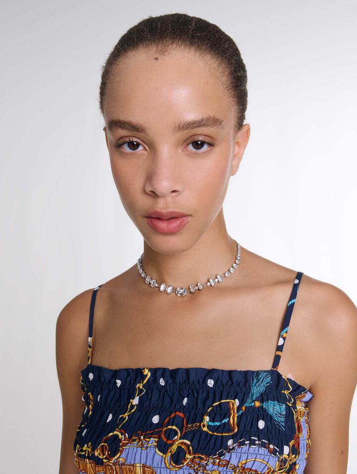 Printed smocked crop top