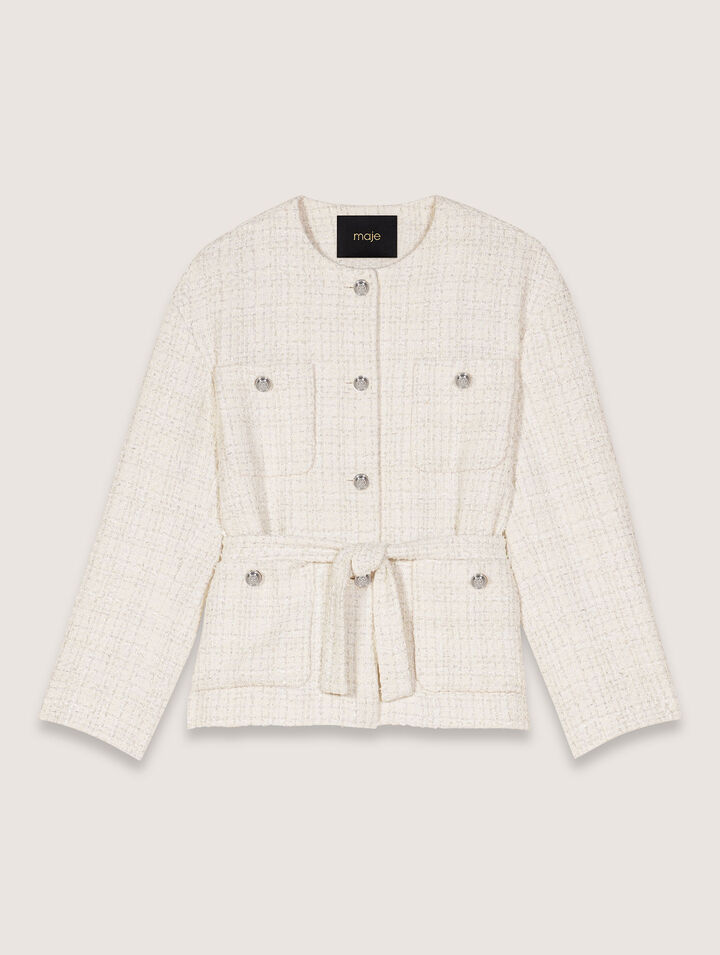 Belted tweed jacket
