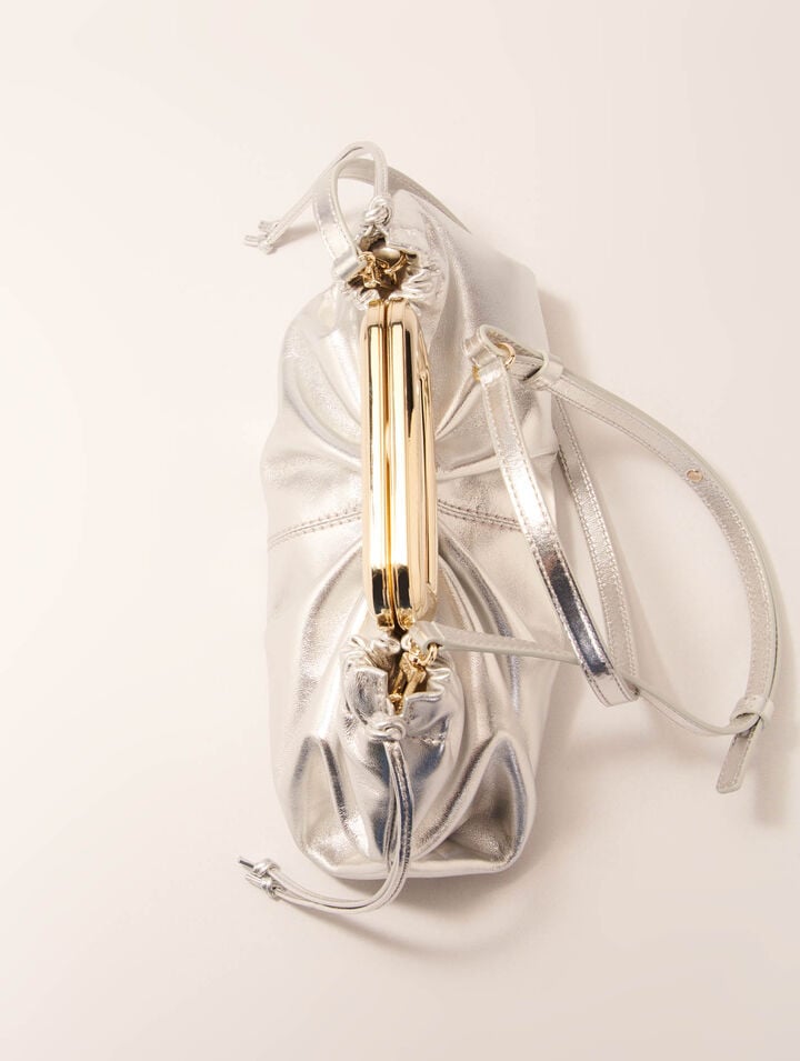 Metal handle metal leather clutch