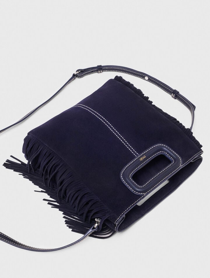 Topstitched suede M bag