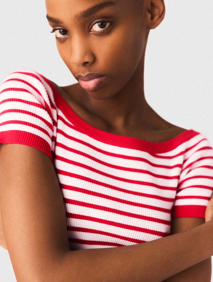 Striped knit top with boat neck