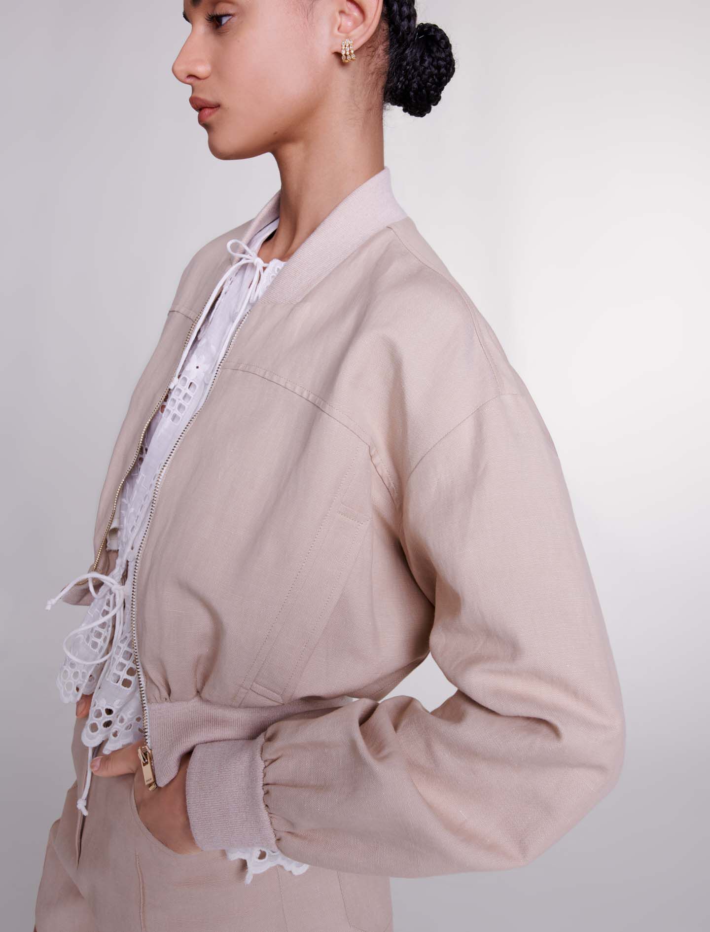 Cropped linen jacket on sale