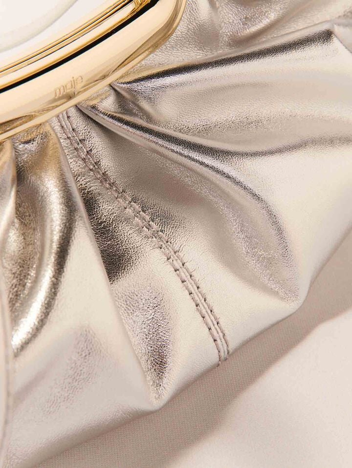 Metal handle metal leather clutch