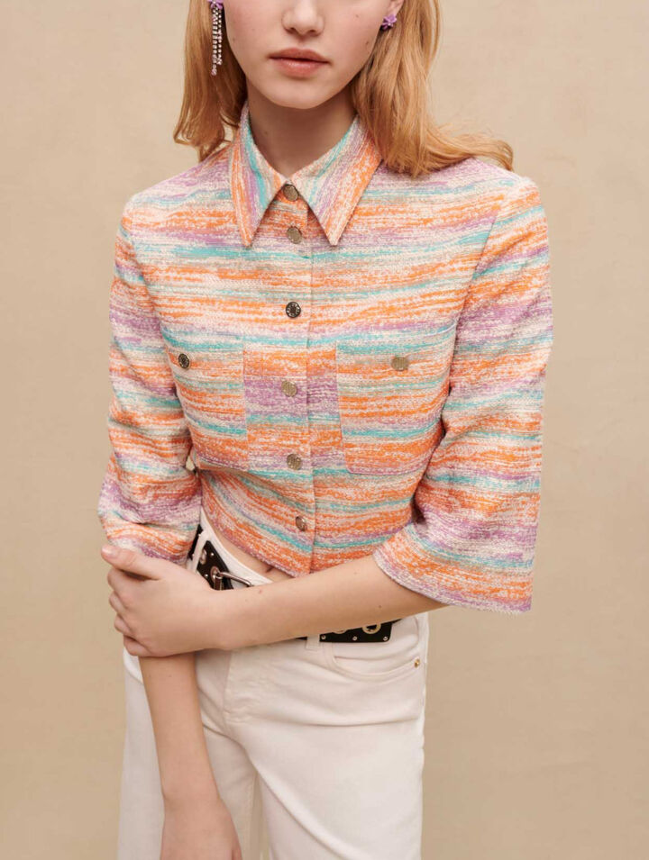 Short jacket in shiny tweed